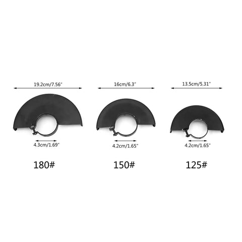 Heavy Duty Angle Grinder Guard Dust Shield For 125, 150, 180 Disc Sizes, protective shroud, top view of three sizes.