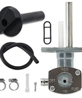 Replacement Fuel Valve Petcock Shut Off Tank Switch For Yamaha Kodiak 400 450 YFM400FA 4x4 ATV Fits 2000 Through 2006 Models Replaces OEM 5GH-24500-10-00 100 Percent Tested And Ready To Install, showing components including valve, gaskets, hose, and clamps.
