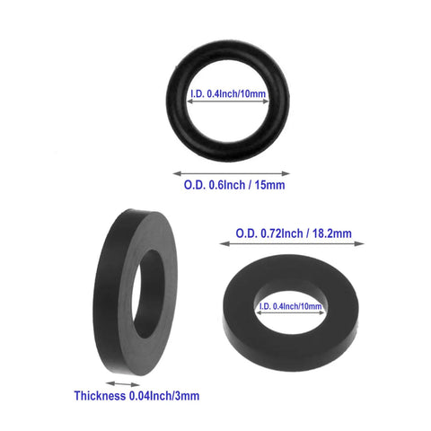 Propane Tank Gasket And O Rings Set For Soft Nose POL Fittings 10 Pieces Each, black gasket and O-ring, 10mm ID, 18.2mm OD