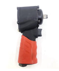 Workhorse Grade Pneumatic Air Impact Wrench Half Inch Drive Twin Hammer design side view with red grip and black finish