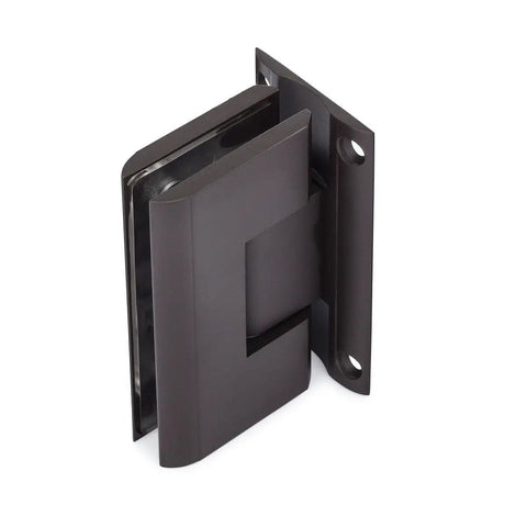 Concerto Heavy Duty 90 Degree Wall Glass Hinge in Oil Rubbed Bronze for Three Eighths or One Half Inch Glass Doors, side view