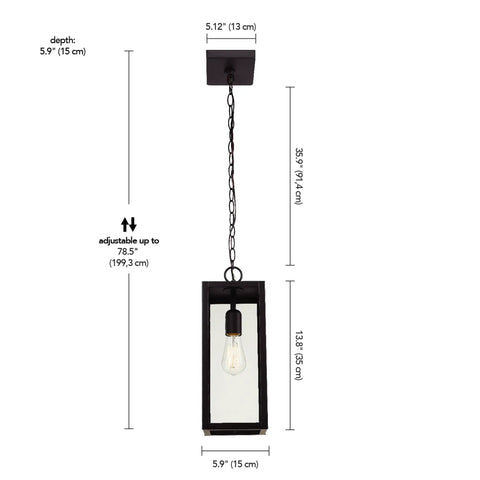 Outdoor Pendant Light One Light In Matte Black With Clear Glass Shade E26 Base Socket Ceiling Hanging Fixture For Porch Or Kitchen Island