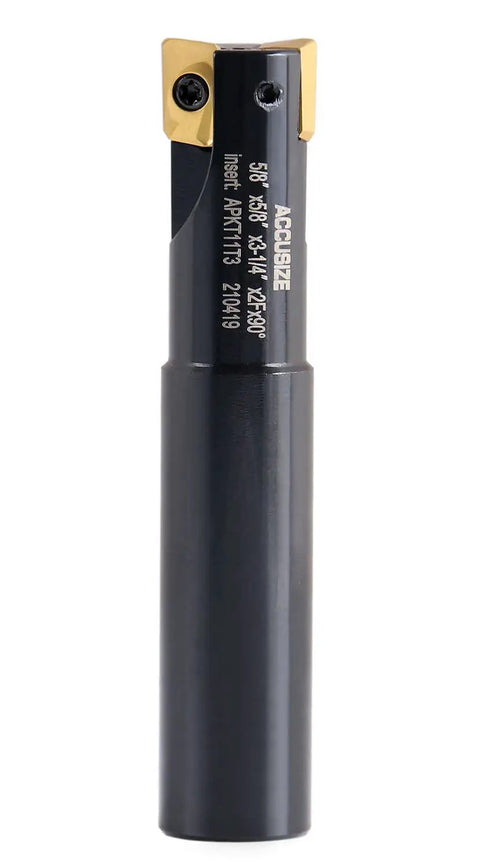Five Eighth Inch 90 Degree Square Shoulder Indexable End Mill With Three And A Quarter Inch OAL Includes APKT11T3 Carbide Inserts Two Flute Milling Tool For Square Shoulder Face And Side Milling Applications
