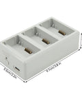 Three Port Drone Charging Station For Mini 3 Pro On The Go Fast PD Battery Hub with three slots and dimensions listed.