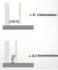 Diagram of Magnetic Door Stop Brushed Silver 147mm Heavy Duty Door Catch Stainless Steel showing wall and floor installation.