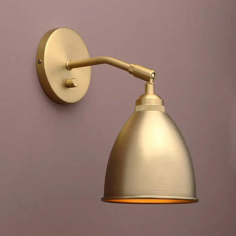 Vintage Wall Sconce Bookcase Light With Dimmable On Off Switch Hardwired Industrial Metal Fixture Reading Lamp 6.1 Inch Oval Antique Gold Shade