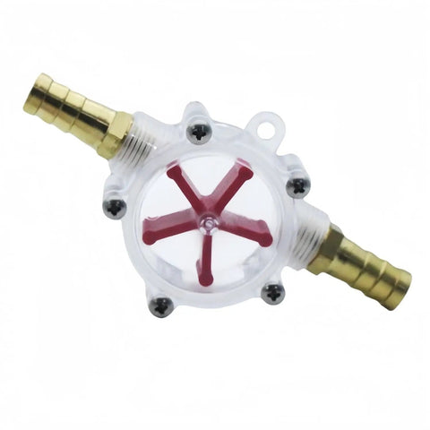 Check Clear Inline Water Flow Indicator With Rotating Impeller For 16mm Push Fit Pipes transparent housing view with red impeller.