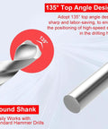 Front view of metal twist drill bit with 135° top-angle design and round shank