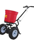 50 Pound Lawn And Fertilizer Spreader With Rustproof Poly Hopper And Epoxy Coated Frame, All Terrain Pneumatic Tires, Adjustable Drop Rate, Perfect For Seeding And Fertilizing Lawns, Great For Yard Work, Spreading Granular Materials With Ease, Red.