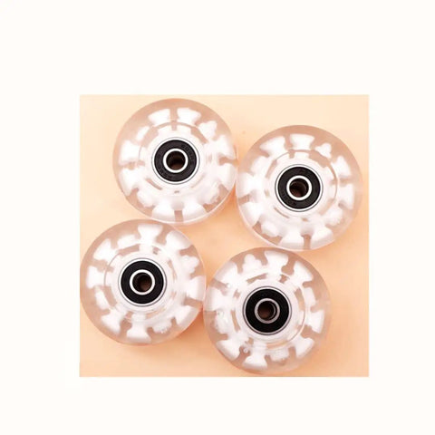 Top view of Light Up 58mm x 32mm Roller Skate Wheels with Bearings for Quad Skates and Outdoor Double Row Skating White 8 Pack 82A PU