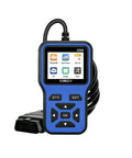 No Nonsense OBD2 Diagnostic Scanner And Code Reader For Electric Cars in blue, showing display with diagnostic options, handheld size.