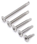 Fifty Pack Of Number 10 By 2 Inch Phillips Wafer Head Self Drilling Screws crafted from tough 410 stainless steel in a row.