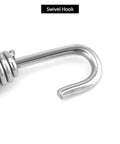Close-up of stainless steel motorcycle muffler exhaust pipe spring with swivel-hook end