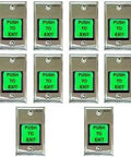10 Pack Green LED Square Push To Exit Button For Door Access Control With Stainless Steel Face Plate, IP 40, arranged in grid