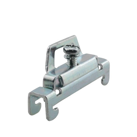 Silver Galvanized 12 Piece DIN Rail Mount Terminal Blocks End Stopper Screw Type Clamp for 35mm Wide Guide Rails Built Tough with Rust Resistant Cold Rolled Steel Construction and Easy Installation close-up