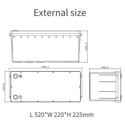 Heavy Duty Abs Lithium Battery Enclosure Box With Solid Screw Mounts And Plenty Of Room For Rolling Your Very Own Custom Energy Setup Today, dimensions 520x220x225mm.