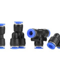 Snapping Pneumatic Push Connectors: 40-Piece 6mm Air Hose Quick Fitting Kit With High Pressure Relief And 360 Degree Rotation For Super Easy Tool Hookup No Leaks, black plastic connectors