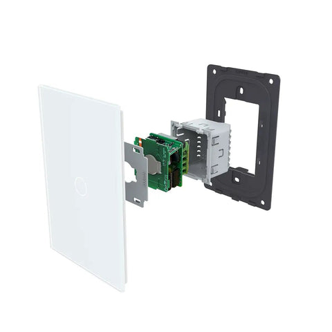 Modern Tempered Glass Wall Switch 3 Way Touch Panel With LED Indicator No Neutral Wire Required Single Live Wire Easy Install Retrofit Ready For Older Homes White 1 Gang 3 Way exploded view