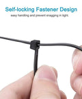 Holding self-locking Heavy Duty Eight Inch Cable Zip Ties 100 Pack With Fifty Pound Tensile Strength, Premium Black Nylon Tie Wraps