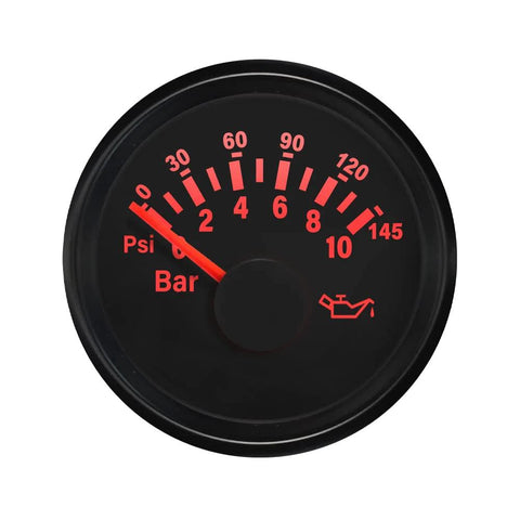 ELING 52mm oil pressure gauge with backlight, displays 0-10 bar / 0-145 psi for 12V/24V vehicles