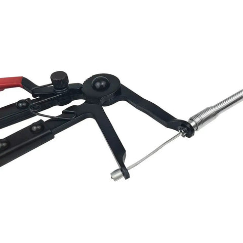 Close-up of a 3 Piece Hose Clamp Pliers Set With 45 Degree Angle Flat Belt Plier, showing the spring mechanism and wire detail.