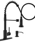 Matte Black Kitchen Faucet With Soap Dispenser And Pull Down Sprayer Pro Grade Commercial Single Handle Spring Pullout Faucet
