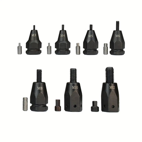 Kick Ass Electric Rivet Nut Tool Featuring Automatic One Shot Operation And Built In LED Light with six metric die sets.