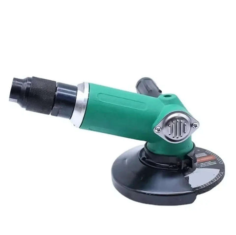 Hardcore Slick 5 Inch Pneumatic Angle Grinder With Adjustable Speed Control For Precision Grinding Sanding And Polishing Marble Granite Tile Using Air Powered Die Tool For Tight Spots, compact design with black and green colors.