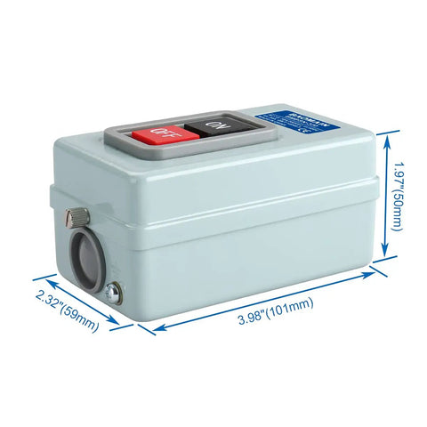Self-Locking 3-Phase Push Button Switch 30A 380V AC, Industrial 3-Pole Heavy-Duty Metal Case, 3.7KW Load, Instant OFF Disconnect, Compact Design