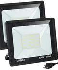 2 Pack 100W LED Flood Lights Outdoor With Plug, 10000lm High Brightness Daylight 6500K IP66 Waterproof Exterior Floodlights