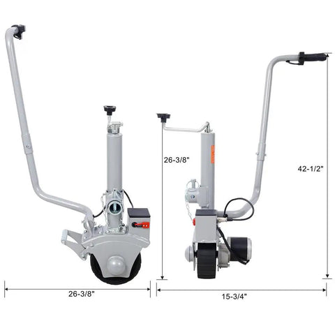 CwKiss Electric Trailer Dolly 5000 Lb Capacity With Automatic Brake And Reinforced Steel, showing dimensions and design features.