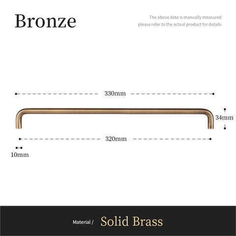 Diagram of U Shaped Antique Brass Brushed Furniture Handle with Solid Shell Drawer Knob for Cabinets and Kitchen Cupboards Long Pull 320mm Pitch Row Modern Minimalist Style Built For Daily Use and Easy Install showing dimensions