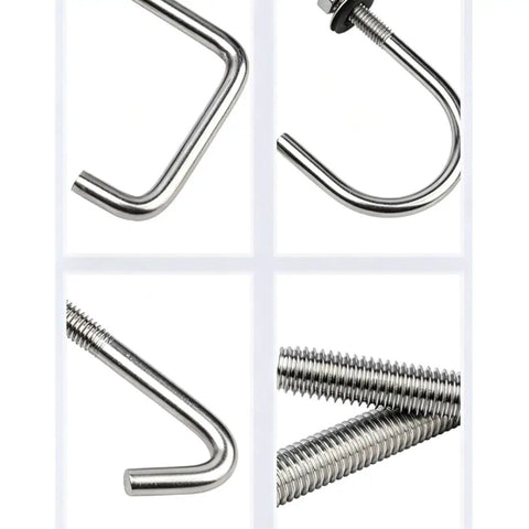 Different views of J-Bolt Kit 304 Stainless Steel 5 Pack With Nuts And Washers M6 Sizes showing threaded detail.