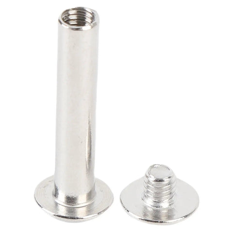 Rivet Nuts Kit M4 60 Piece Stainless Steel Fastener Set With 30 Rivets And 30 Screws Flat Round Head 9.5mm Handy Do It All Hardware For DIY Projects Leather Metal And Auto, close-up of stainless rivet and screw