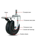 Heavy Duty Quiet Caster Wheels With Brakes Rubber Swivel Castors For Carts Workbenches And Furniture Threaded Stem M M M Rolling Plate