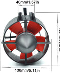 Front view of Beefy Underwater Thruster Max 24V 1080W Brushless Motor with CCW three blade nylon propeller and dimensions