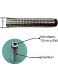 Slick 11.8 Inch Extension Air Die Grinder With 6mm And 12mm Collets, stainless steel design showcasing collet attachment.
