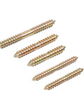 20 Piece Heavy Duty Double End Dowel Screws Iron Threaded Wood Connecting Bolts For Furniture Assembly And Woodworking Projects Tough As Nails Bulletproof Hold 8X60mm Hardware Set displayed with five dowel screws of varying sizes.