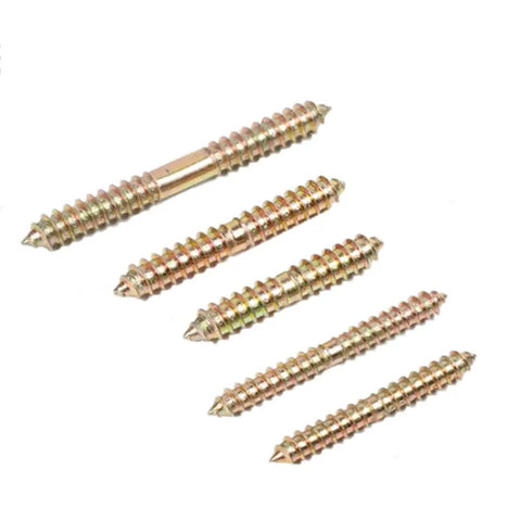 20 Piece Heavy Duty Double End Dowel Screws Iron Threaded Wood Connecting Bolts For Furniture Assembly And Woodworking Projects Tough As Nails Bulletproof Hold 8X60mm Hardware Set displayed with five dowel screws of varying sizes.