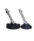 Four Pack Heavy Duty Adjustable Leveling Feet With M8 M10 Thread Swivel Base Glide Pads for tables and cabinets, stainless steel and nylon.