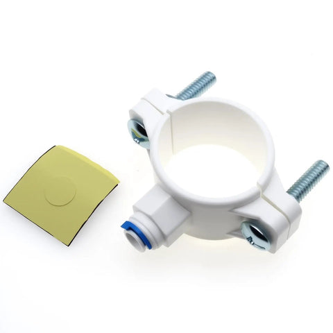 Drain Saddle Valve Quarter Inch Quick Connect Hose Pipe Adapter for Reverse Osmosis System White, DIY friendly clamp on drain line
