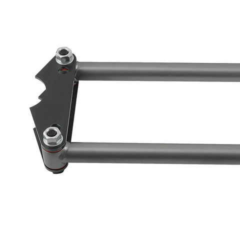Universal Parallel Four Link Kit With Panhard Bar For Trucks Classic Cars Rat Rods And Hot Rods Rear Suspension Links For Street Ready Frame Rails Clearance Silver Gray, close-up of steel link end