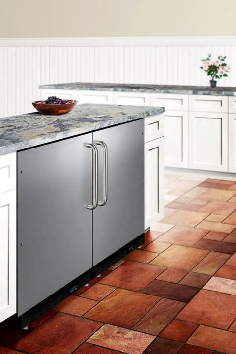 Game Changer Undercounter All Freezer With Stainless Steel Finish And Slick Towel Handle Roomy Door Racks Adjustable Thermostat Quick Defrost fits under kitchen countertop.