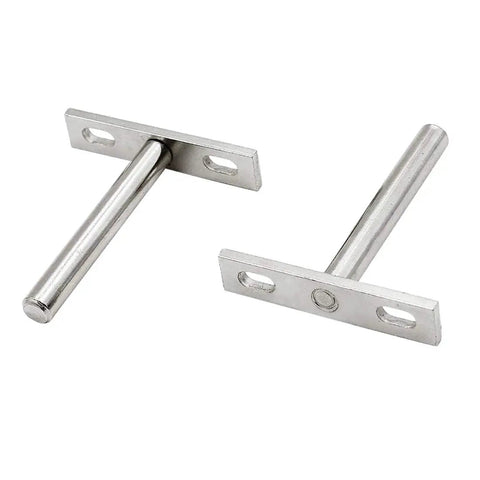 Heavy Duty 3 Inch Floating Shelf Brackets Set Of 4 Supports 110 Lbs Each Nickel Plated Steel Hidden Wall Mount hardware close-up view.