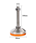 Tough As Nails Carbon Steel Adjustable Screw Support Feet With No Sweat Quick Thread Leveling Pads, 80mm base, 100mm height.