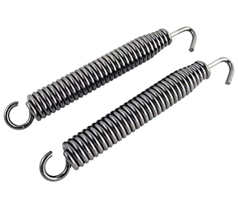 Two Pack 90mm Swivel Exhaust Muffler Springs For Motorcycles Durable Stainless Steel Construction With Anti Binding Hook Design Keeps Exhaust Parts Tight Prevents Cracking On Rough Bumpy Roads.