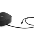 Boss Level USB C Docking Station For Workstations With Lightning Fast Data Transfer And Reliable Power Delivery Plug And Play Hub viewed from the side with cable