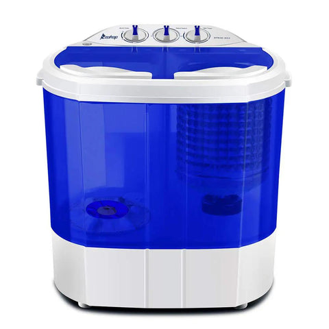 Twin Tub Semi Automatic Washer Engineered For A No Sweat Laundry Day With A Sleek Quiet Motor And Extended Hoses For Straight Up Hassle Free Cleans On Medium Loads In Small Spaces, blue color.