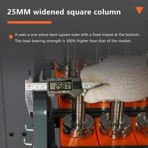 CAT40 Classic Mobile CNC Tool Storage Cart With Wheels showing 25MM widened square column measurement