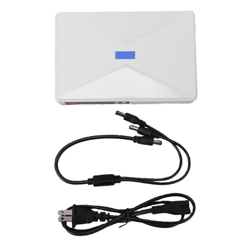 Compact Mini Ups Battery Backup For Home Routers And Cable Modems Packing 8800Mah Juice, white battery unit with power cables.